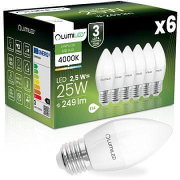 LUMILED 6x LED žarulja E27 svijeća B35 2,5 W = 25 W 249 lm 4000 K neutralna 180° osvjetljenje