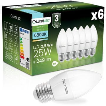 LUMILED 6x LED žarulja E27 svijeća B35 2.5W = 25W 249lm 6500K hladno svjetlo 180°