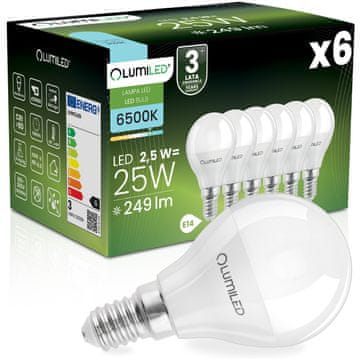 LUMILED 6x LED žarulja E14 kugla P45 2,5 W = 25 W 249 lm 6500 K hladno osvjetljenje 180°