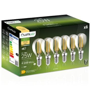 LUMILED 6x LED žarulja E14 kugla P45 2W = 25W 249lm 3000K Topla 360° luminirana žarna niti