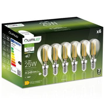 LUMILED 6x LED žarulja E14 kugla P45 2W = 25W 249lm 4000K neutralna 360° luminirana žarna niti