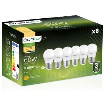 LUMILED 6x LED žarulja E27 kugla P45 8W = 60W 880lm 3000K Topla svjetlost 180°