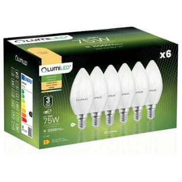 LUMILED 6x LED žarulja E14 svijeća B35 10W = 75W 1100lm 3000K Topla svjetlost 180°