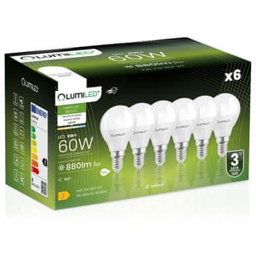 LUMILED 6x LED žarulja E14 kugla P45 8W = 60W 880lm 4000K neutralna 180° osvjetljenje