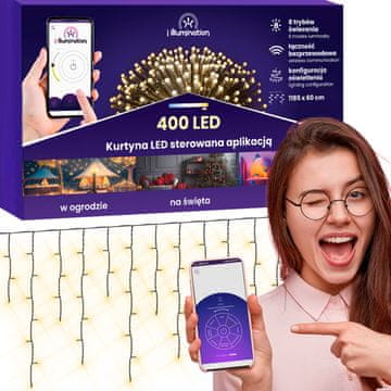 Jumi Cjelogodišnja LED zavjesa kontrolirana putem aplikacije, svjetlosna dekoracija 400 girlanda