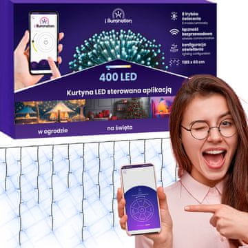 Jumi Cjelogodišnja LED zavjesa kontrolirana putem aplikacije, svjetlosna dekoracija 400 girlanda