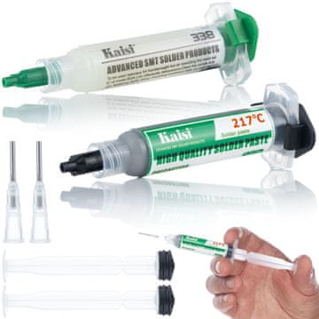 Komplet za lemljenje Flux 338 + tekući kalaj 217°C + 2x klip, 2x igla