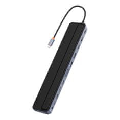 BASEUS 12u1 HUB stalak za prijenosno računalo USB-C USB-A DP HDMI SD TF RJ45 3,5 mm priključak PD 100W sivi