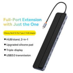 BASEUS 12u1 HUB stalak za prijenosno računalo USB-C USB-A DP HDMI SD TF RJ45 3,5 mm priključak PD 100W sivi