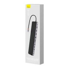 BASEUS 12u1 HUB stalak za prijenosno računalo USB-C USB-A DP HDMI SD TF RJ45 3,5 mm priključak PD 100W sivi