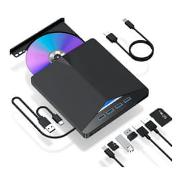 7-u-1 USB 3.0x4 vanjski CD/DVD snimač SD/TF čitač kartica USB koncentrator