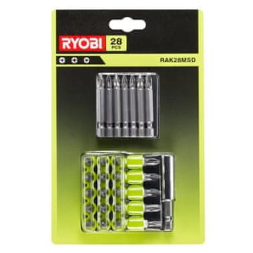 Ryobi set pribora za odvijač od 28 dijelova: 20 x 25 mm bitova odvijača, 7 x 50 mm bitova odvijača, magnetski držač bitova
