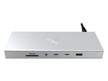 Razer Priključna stanica USB-C Razer USB 4 Dock Mercury, 14 u 1, 5xUSB-A, 3xUSB-C, HDMI, DP, RJ45, AUX, mSD/SD, srebrna