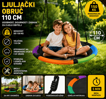 Kruzzel Ljuljački obruč / gnijezdo 110 cm – do 150 kg, vrtna ljuljačka za djecu i odrasle