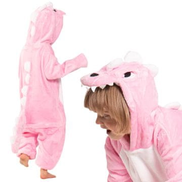 Nikcorp Kigurumi kostim za djecu Nikcorp dinosaurus, ružičasta pižama onesie s kapuljačom s očima i mekim repom, visina 125-135 cm, prsni 96 cm, duljina 115 cm, rukavi 44 cm, kukovi 49 cm