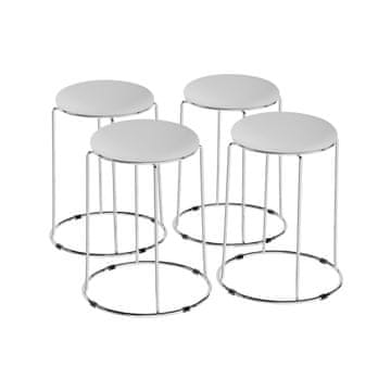 Nikcorp Barske stolice GOLDFAN set 4 kom okruglo sjedalo PU koža bijele metalna baza meki jastuk 31x31x47 cm moderne industrijske kuhinja šank blagovaonica