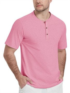 Nikcorp KEFITEVD muška Henley polo majica bez ovratnika, pamuk poliester 65%/35%, kratki rukav, ne-gužvajući prozračan materijal, roző roza S