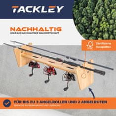 Nikcorp Tackley zidni nosač za ribolovni set 2 štapa i 3 koluta imitacija bukve, skriveno montiranje, višeslojna šperploča s melaminskom smolom, 20 x 20 x 67 cm
