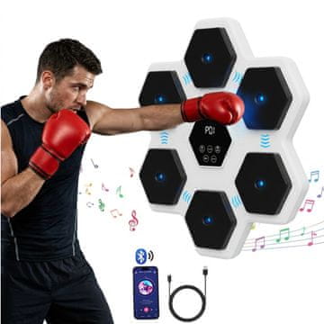 Nikcorp Pametna glazbena boksačka meta, Bluetooth LED uređaj za vježbanje, 6 razina brzine, 3 razine ritma, ABS konstrukcija, zidna montaža, 2000 mAh baterija, interaktivni trening za djecu i odrasle