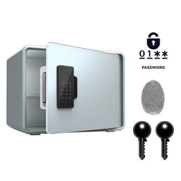 Nikcorp Biometrijski sef NIKCORP SG-25-Z, 25x35x26 cm, plavi, čelični kućni sef na otisak prsta, elektronički kod i ključ, za dokumente i dragocjenosti, mogućnost montaže na zid ili pod, 2 ključa u kompletu