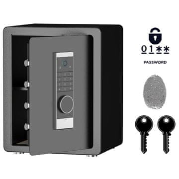 Nikcorp Biometrijski sef NIKCORP OT-45-Z, oklopni kućni sef na otisak prsta, elektronički kod i ključ, 45x38x32 cm, čelik Q235, crni, za dokumente i dragocjenosti, set s 2 ključa, zidna ili podna montaža