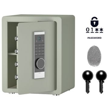 Nikcorp Biometrijski sef NIKCORP OT-45-Z, oklopni kućni sef na otisak prsta, elektronički kod i ključ, čelik Q235, 45x38x32 cm, zeleni, za dokumente i dragocjenosti, set s 2 ključa, zidna ili podna montaža