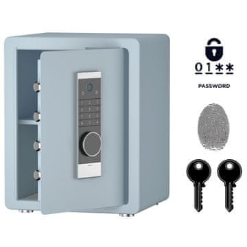 Nikcorp Biometrijski sef NIKCORP OT-45-Z, 45x38x32 cm, plavi, čelični sef za dokumente i laptop, otisak prsta, elektronički kod i 2 ključa, oklopna konstrukcija od Q235 čelika, za dom i ured, sigurna pohrana