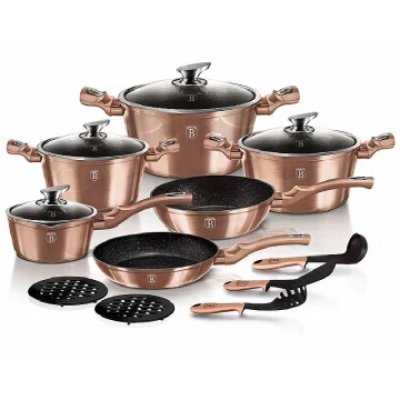 Berlingerhaus Set kuhinjskog posuđa od 15 komada s mramornim finišem, Rosegold Metallic linija