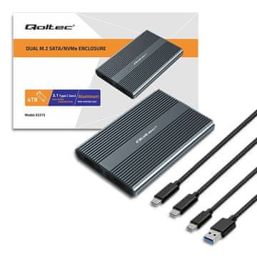 Qoltec Qoltec kućište | M.2 SSD ladica | SATA | NVMe | USB-C | DUAL 4x 2TB
