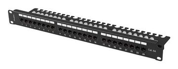 Patch Lanberg PPUA-1124-B patch panel 1U 19" Cat.6a UTP s organizatorom kabela, crni