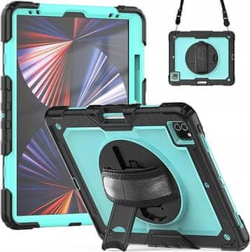 Nikcorp Futrola za iPad Pro 4/5 12,9" tirkizna s postoljem 360°, remenom za rame, troslojna zaštita od udaraca, ergonomska ručka, idealna za putovanja i djecu