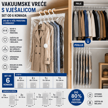Ruhhy vakuumske vreće s vješalicom za odjeću – do 80 % više prostora u ormaru, zaštita od prašine i moljaca**