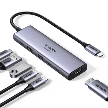 Ugreen USB-C priključna stanica, 6-u-1, USB-A + USB-C + HDMI, 100 W (35999)