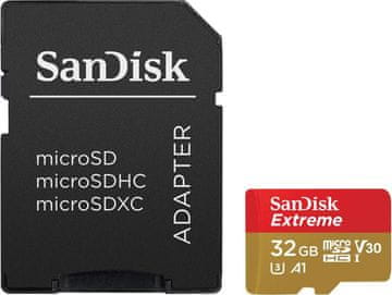 SanDisk Extreme microSDHC 32 GB + SD adapter za akcijske kamere – 100 MB/s A1 C10 V30 UHS-I U3