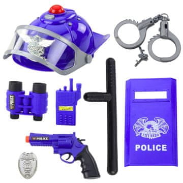 slomart Dječji policijski set Lean Toys: kaciga, pištolj, lisice, pribor (9 kom.)