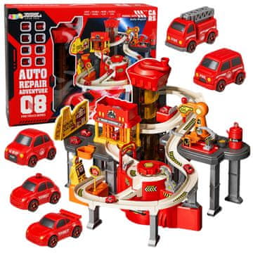 slomart LEAN TOYS Interaktivni parking garaža, vatrogasna stanica, 8 autića