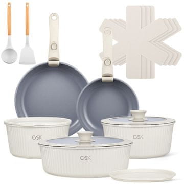 CS Kochsysteme CSK Vertical Grain 17-dijelni set posuđa za kuhanje, mat krema