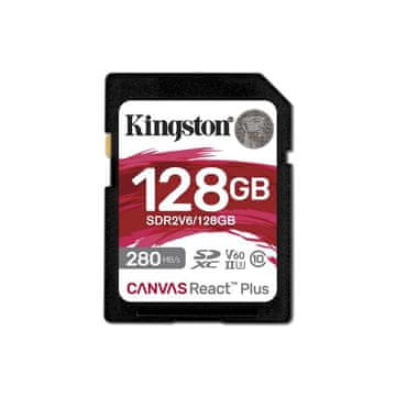 Kingston SDXC 128GB Canvas REACT Plus, 280/100MB/s, UHS-II, C10, U3, V60, 4K