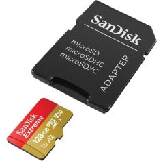 SanDisk Extreme microSDXC 128 GB za akcijske kamere i dronove + SD adapter 190 MB/s i 90 MB/s A2 C10 V30 UHS-I U3