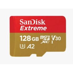SanDisk Extreme microSDXC 128 GB za akcijske kamere i dronove + SD adapter 190 MB/s i 90 MB/s A2 C10 V30 UHS-I U3