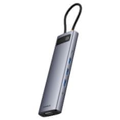 BASEUS 11u1 HUB adapter USB-C na USB-C PD 4x USB HDMI VGA AUX RJ45 SD TF sivi