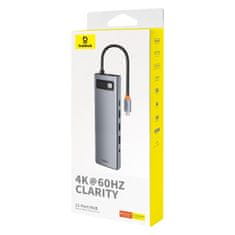 BASEUS 11u1 HUB adapter USB-C na USB-C PD 4x USB HDMI VGA AUX RJ45 SD TF sivi