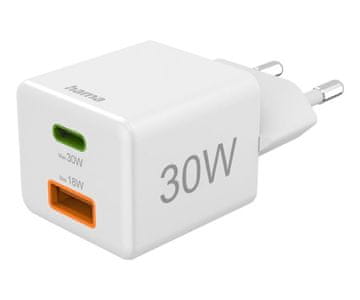 Hama Mini 30W pd/qc zidni punjač (1X USB-C, 1X USB-A) bijeli