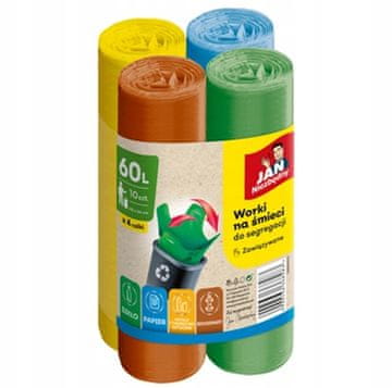 Jan Niezbędny vreće za smeće za odvajanje, set od 4 boje, 60L, 40 kom