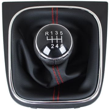 VW Golf V 03-08 ručica mjenjača + CRNA manžeta s CRVENIM navojem i KROMIRANIM okvirom 6 BRZINA