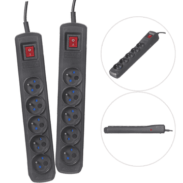 ActiveJet Produžni kabel s prenaponskom zaštitom 1,5 m, 5 utičnica, crni, set od 2