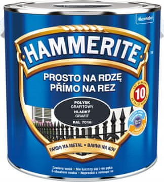 Hammerite boja za metal Straight to Rust, grafitna sjajna, 2,5 l