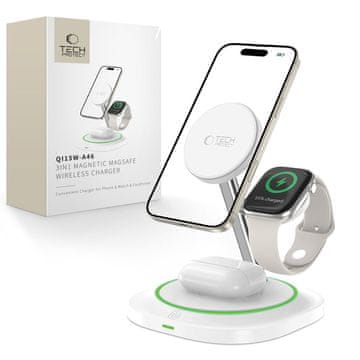 Tech-protect 3-u-1 induktivni punjač za pametni telefon, pametni sat i slušalice Magnetic MagSafe - bijeli