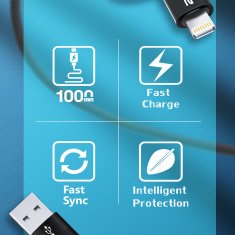 WOZINSKY 4u1 Univerzalni kabel 2x USB-C 1x USB-A 1x Lightning 60W 1m Crni