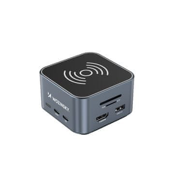 WOZINSKY 12-u-1 Hub s bežičnim punjačem USB-A USB-C HDMI RJ45 SD TF Mini Jack - sivi